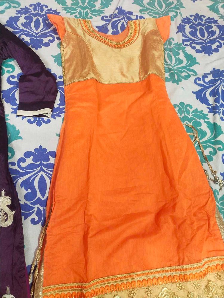 Orange &amp; Gold Ethnic Kurta