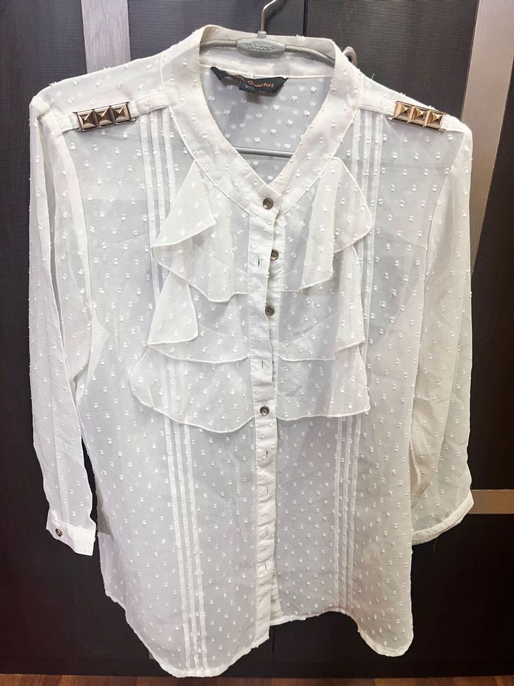 Ruffle Front White Blouse With Red Top Combo