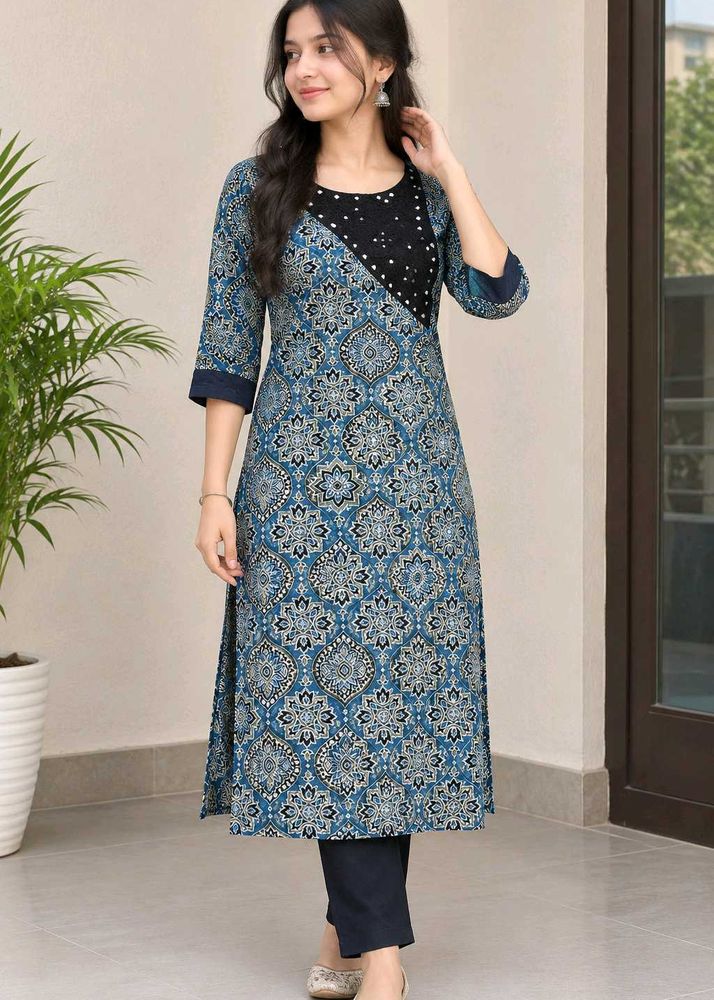 Stylish Printed Kurti with Black Embellishment