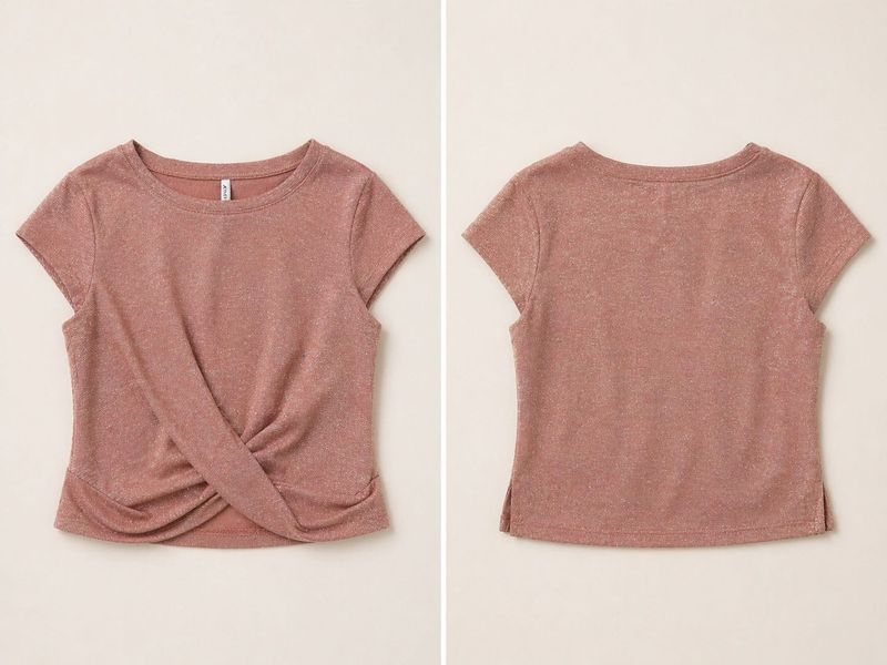 Rose sparkly Twist-Knot Short Sleeve Top