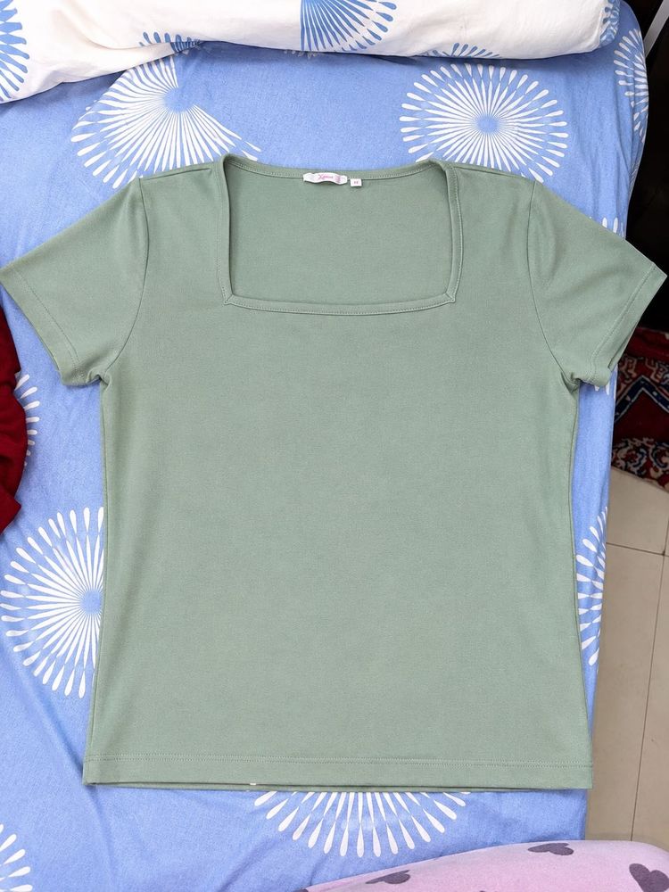 Sage Green Square Neck T-Shirt