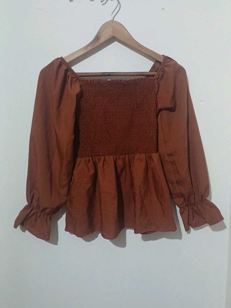 Brown Peplum Top