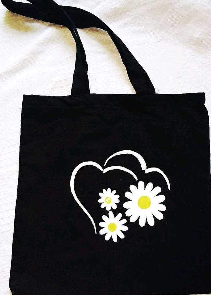 Black Tote Bag with Floral Design