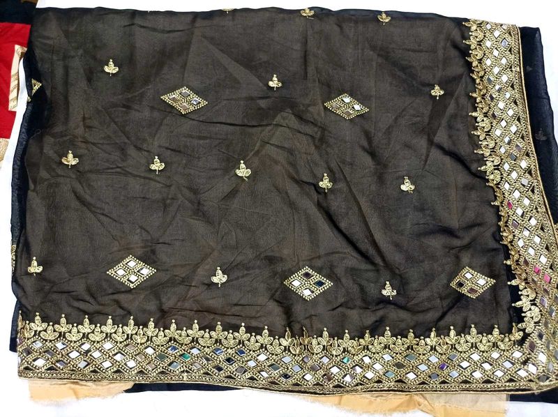 Black Saree with mirror work 💕