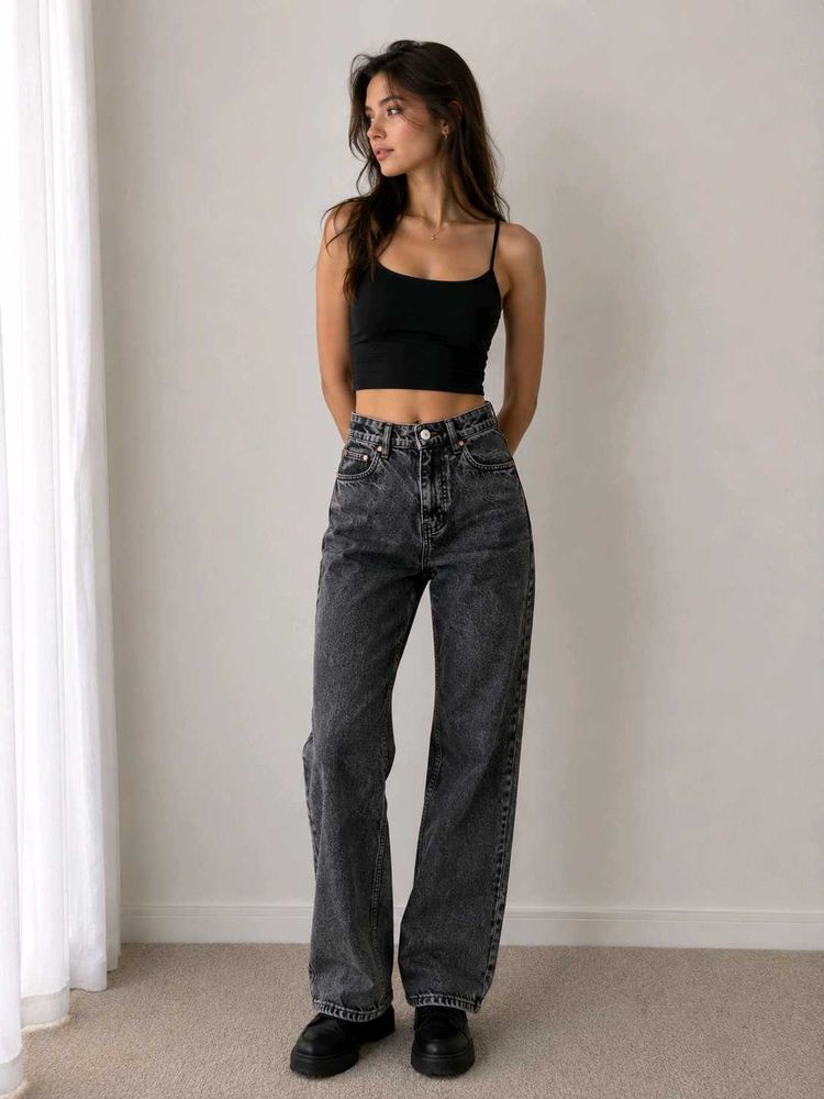 Gray Acid Wash Mom Jeans
