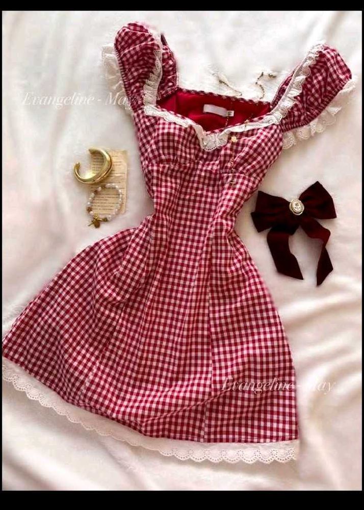 y2k Chic Red Gingham Dress