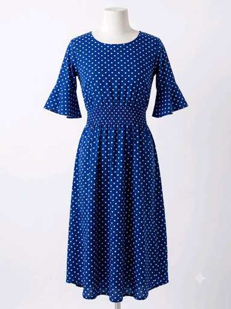 Blue Polka Dot Bell Sleeve Dress