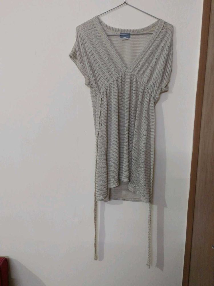 Beige V-Neck Top