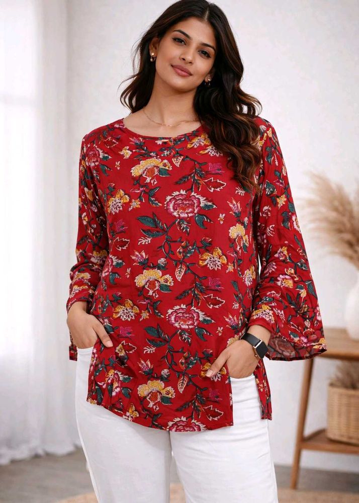 Vibrant Floral Print Long Sleeve kurti