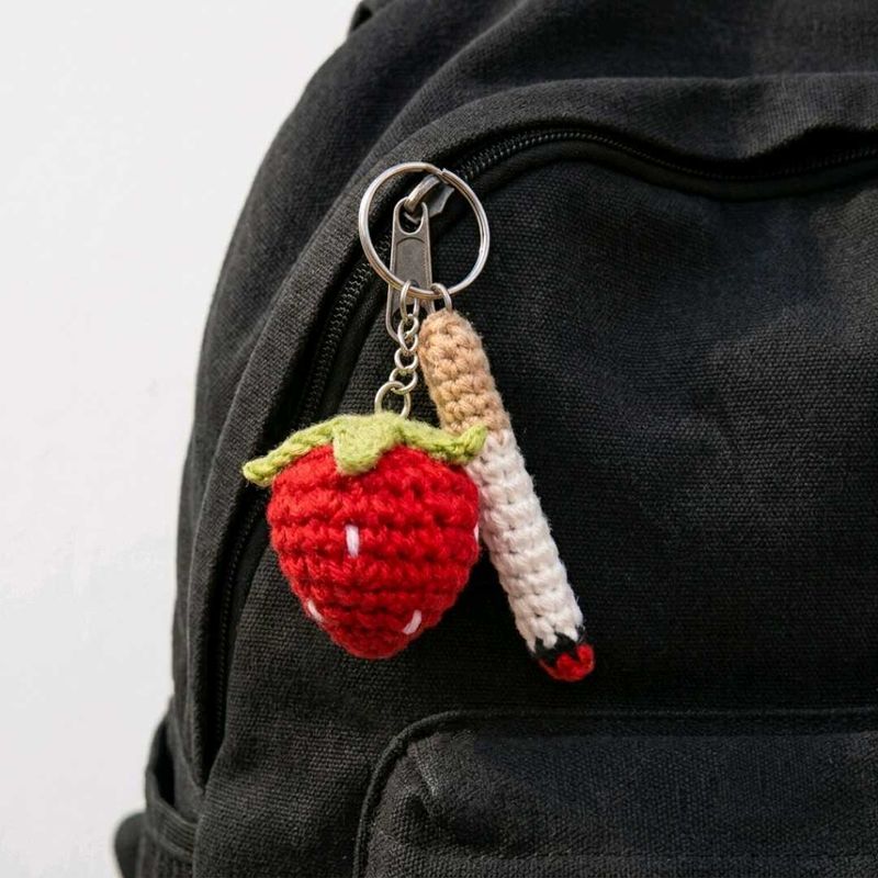 Crochet strawberry and Cigerette Keychain