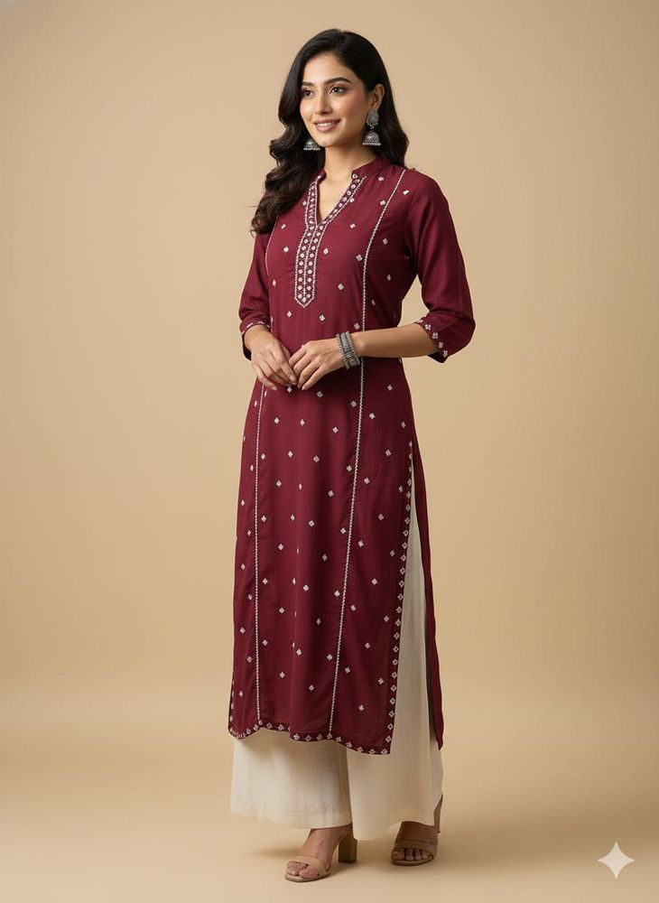 Elegant Maroon Embroidered Kurta