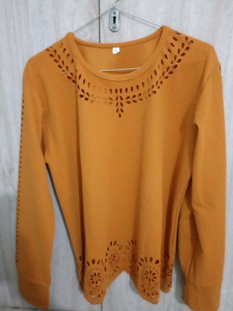 Mustard yellow Cutout Long Sleeve Top