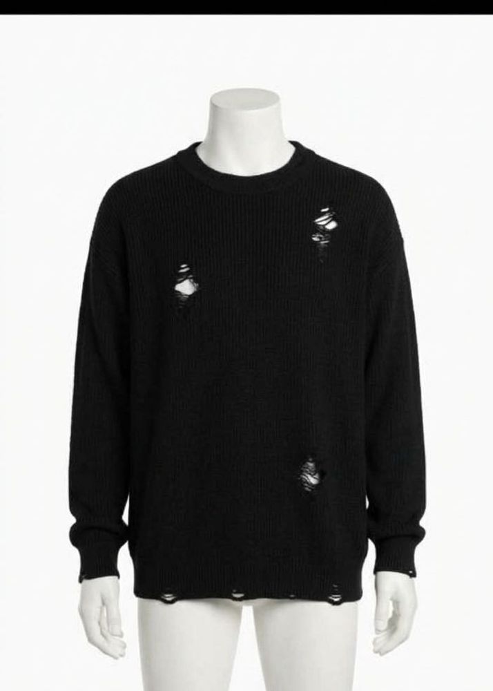 ZARA Black Distressed Knit Sweater