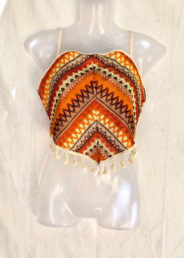 14145. Boho Print Halter Neck Crop Top