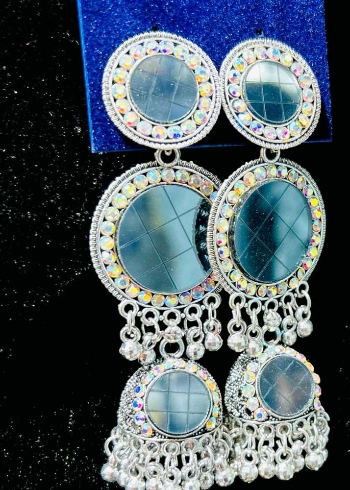 Boho Mirror Work Jhumka Earrings