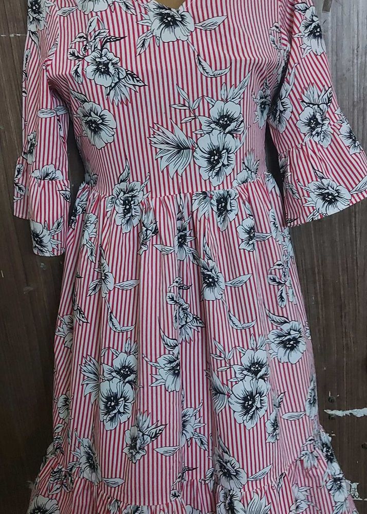 Chic Striped Floral Print Dress
