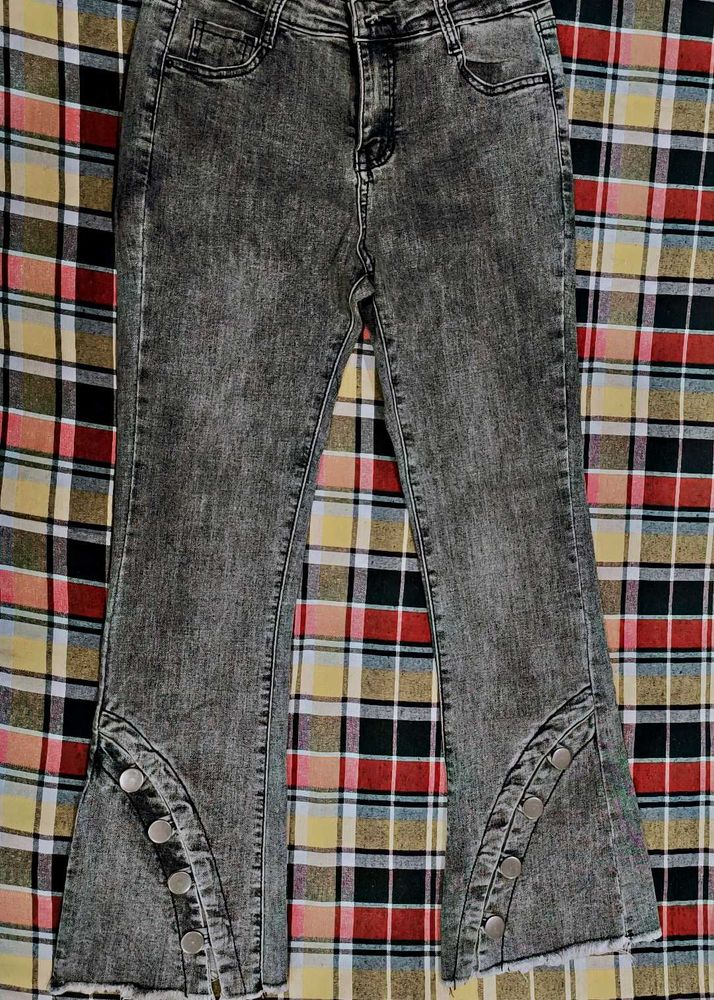 SPYKAR Gray Flare Jeans with button design