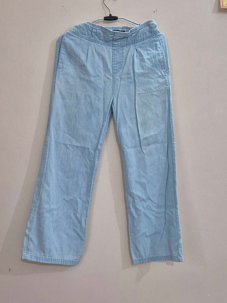 Light Wash Denim Palazzo Pants
