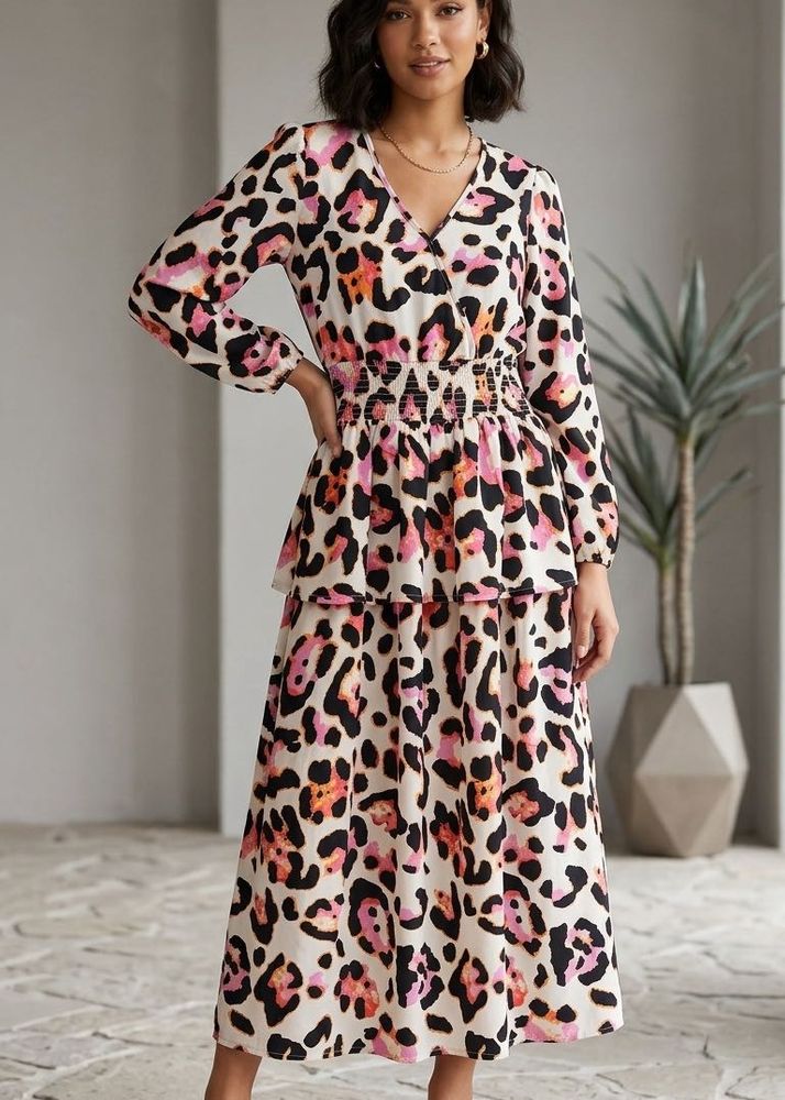 Leopard Print Tiered Midi Dress