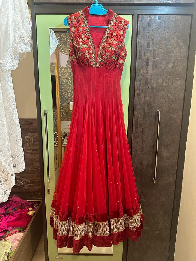 Adi By Adtya Khandelwal Red Net &amp; Velvet Anarkali