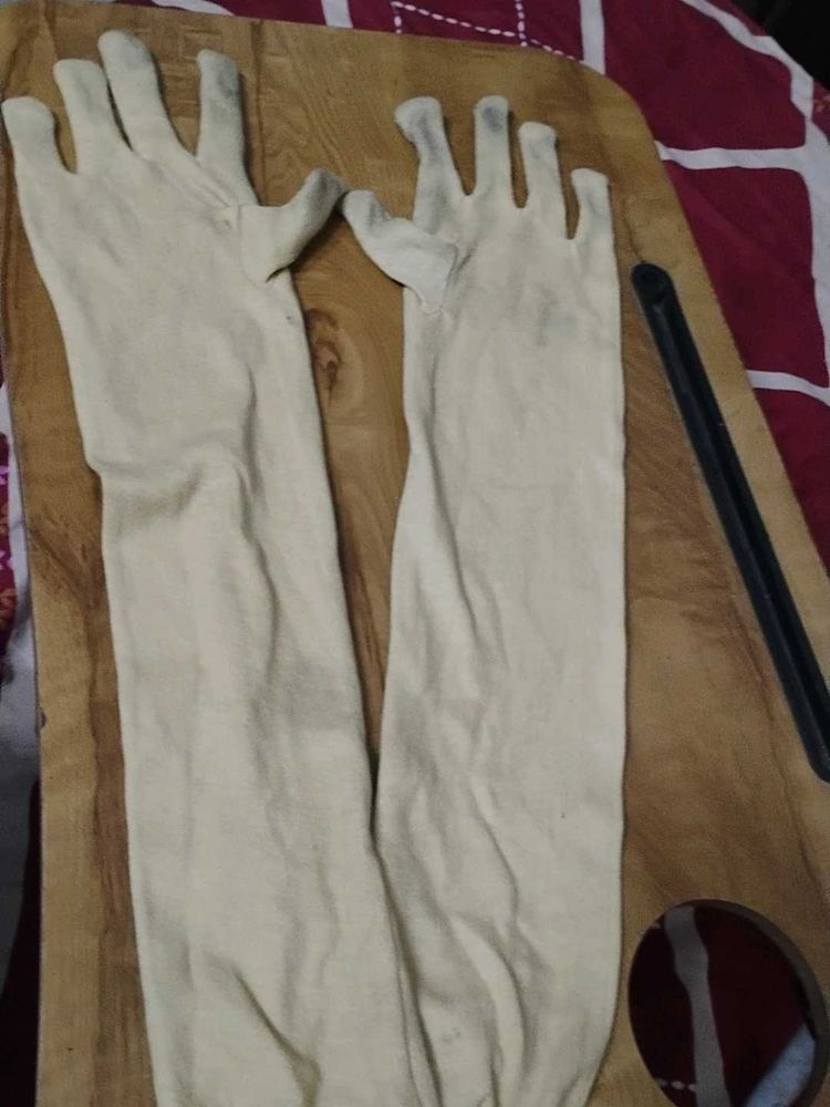 women Long Cream Colored Gloves