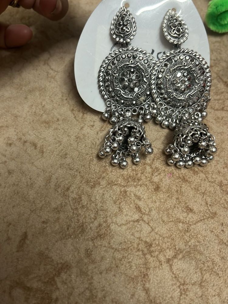 Oxidized Silver Jhumka Earrings
