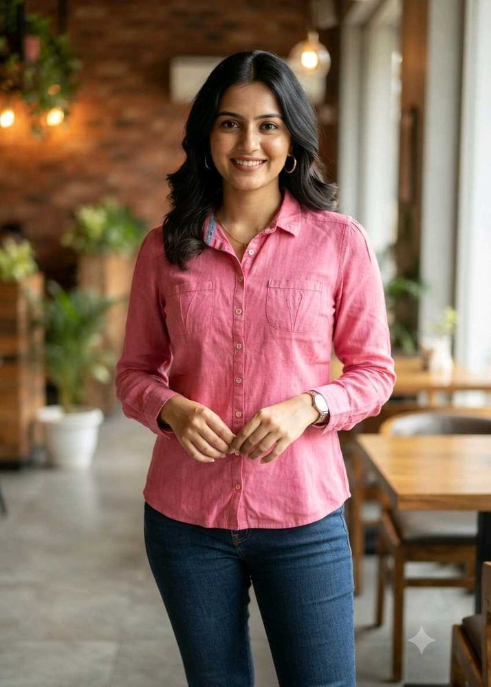 Pink Button-Up Long Sleeve Shirt
