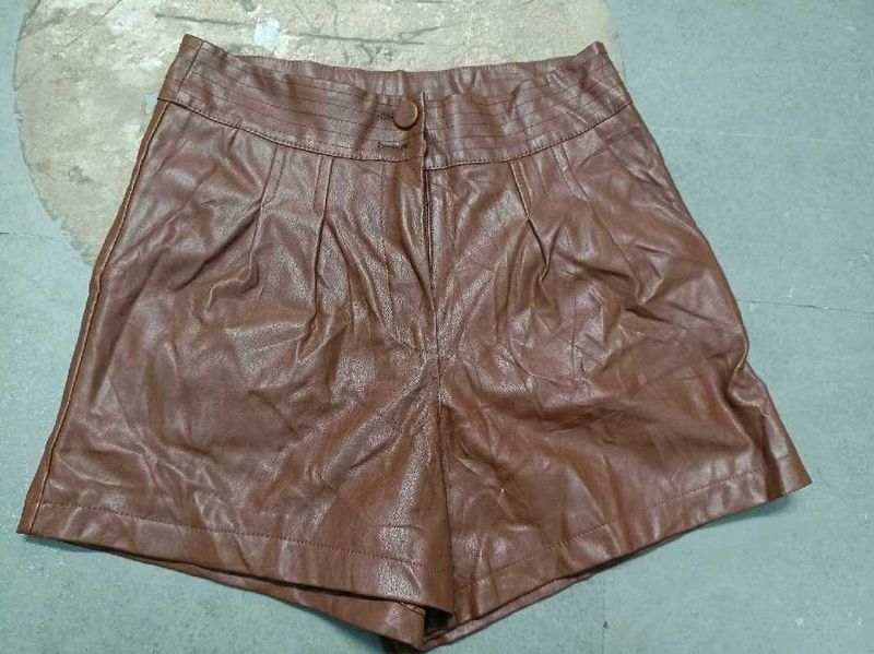 Brown Faux Leather Shorts