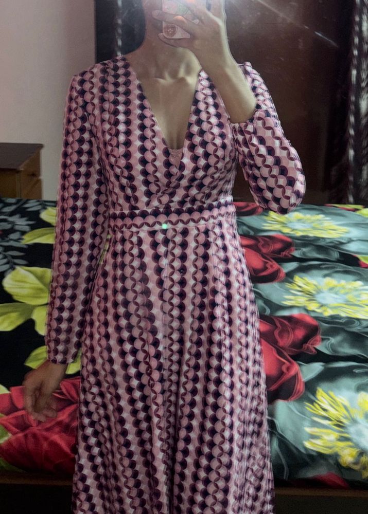 Retro Geometric Print Maxi Dress