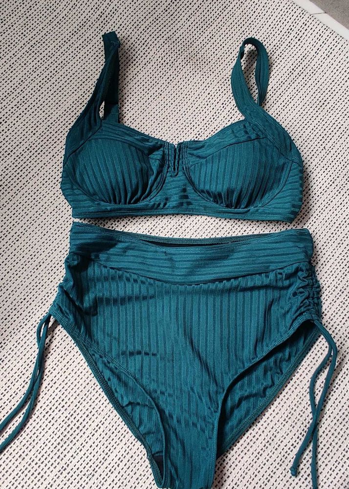 Teal Ribbed Bikini Set