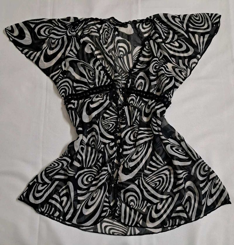 Y2k Vintage Sheer Black &amp; White Shrug Top