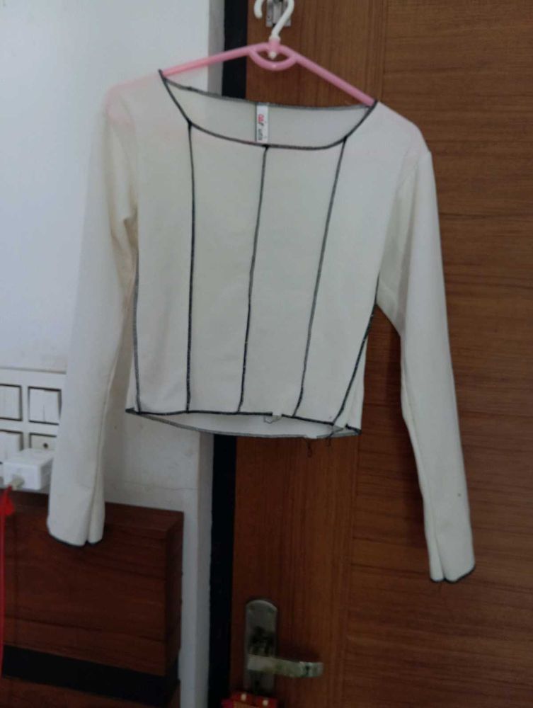 Cream Long Sleeve Top with Black Trim