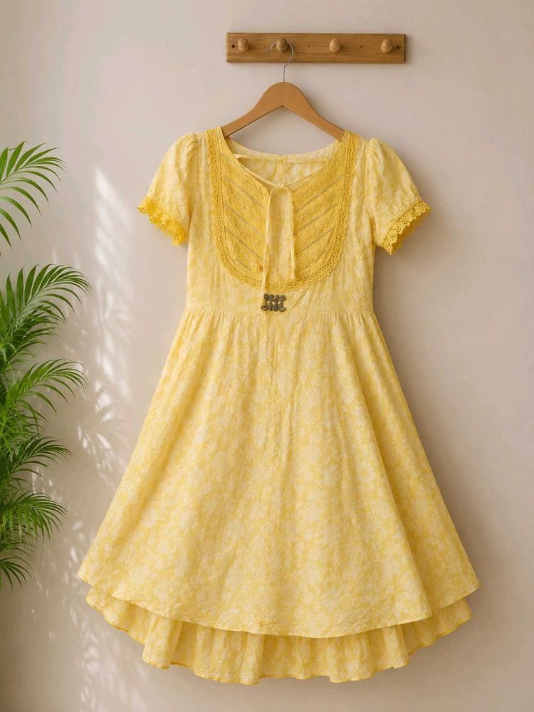 Yellow Floral Layered Midi Dress