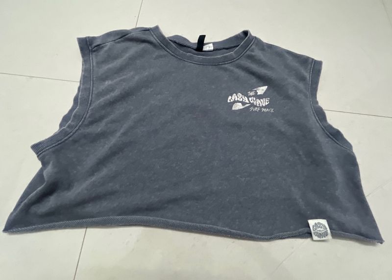 Grey Cropped Sleeveless T-Shirt