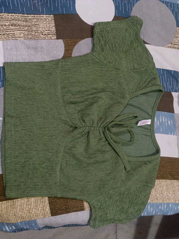 Green Turtleneck Crop Top