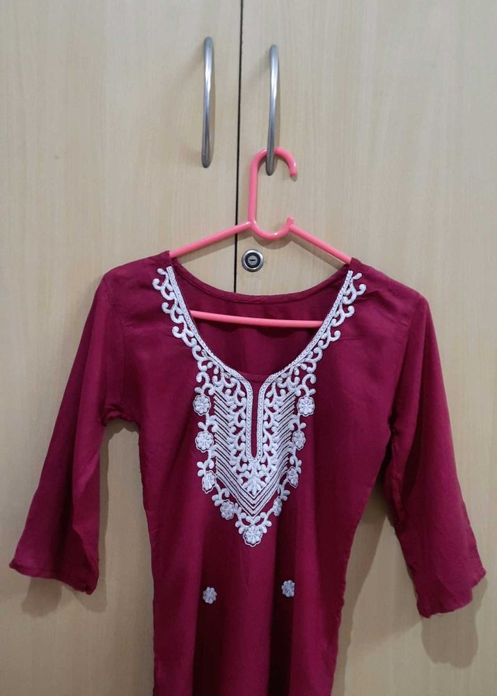 Maroon Kurta with White Embroidery