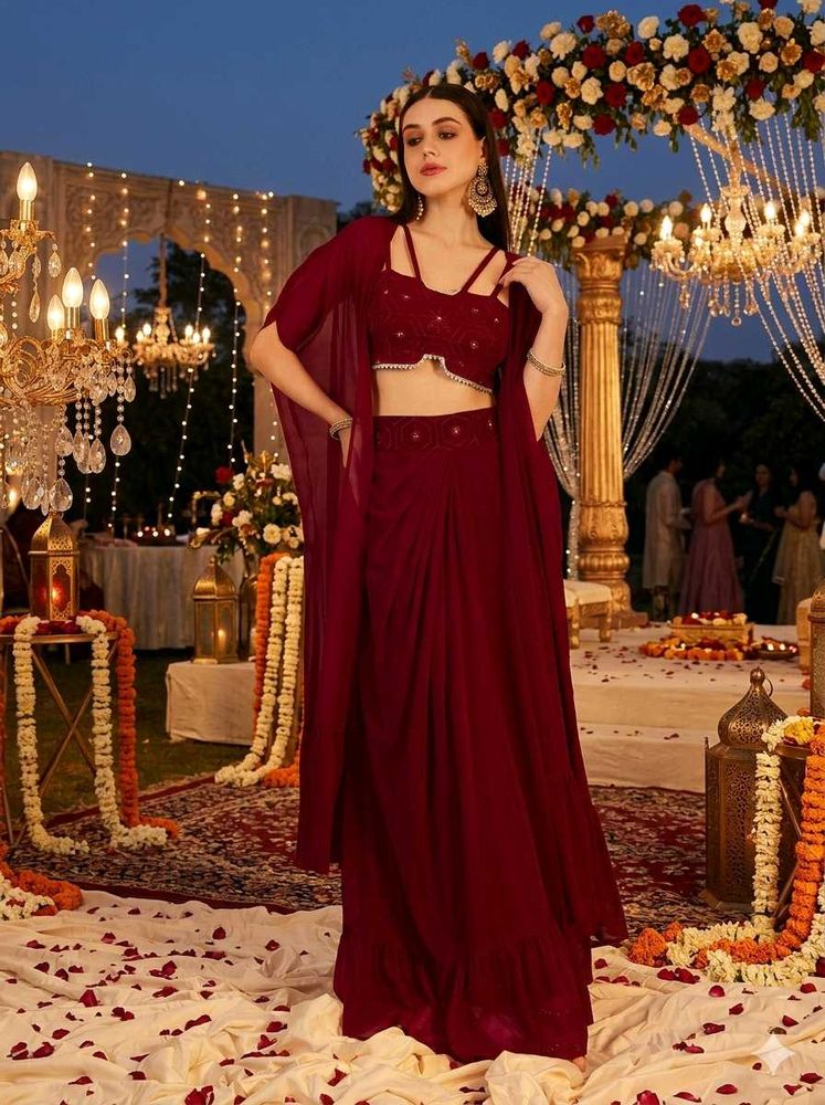 Elegant Maroon Ethnic Gown with Cape