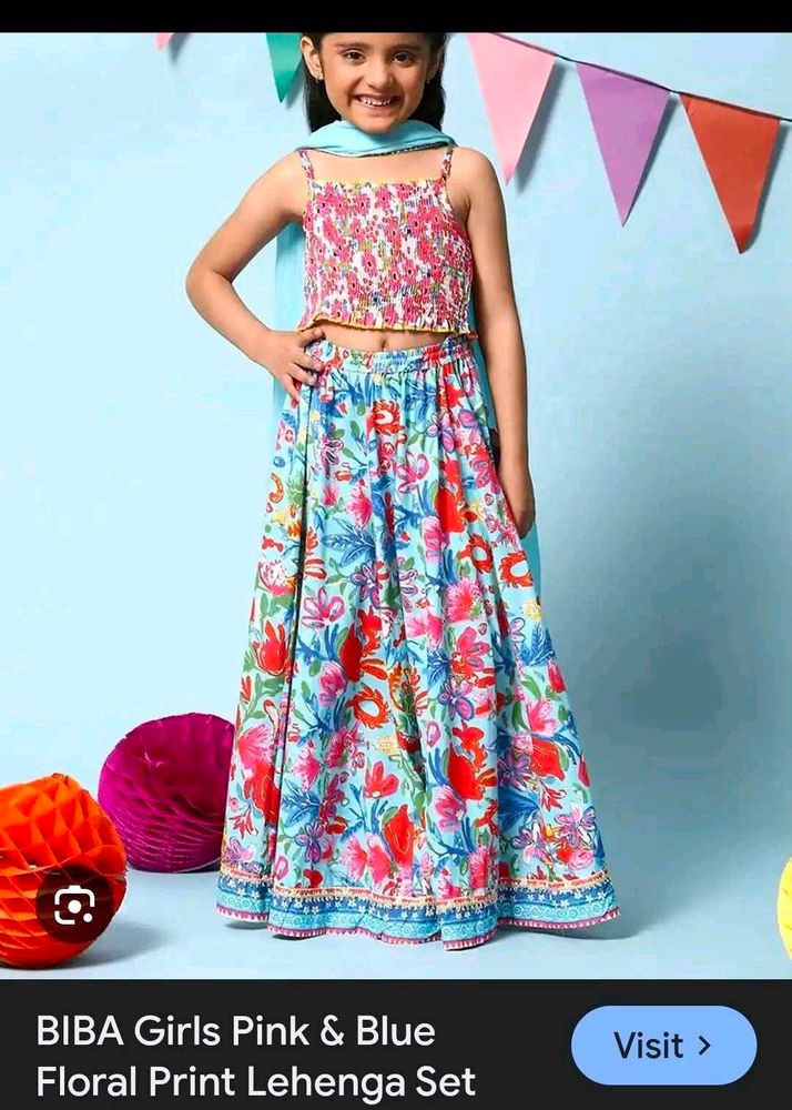 BIBA Girls Floral Print Lehenga Set