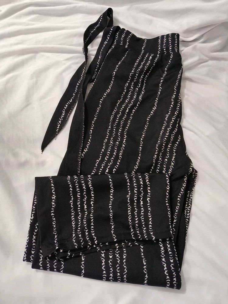Black &amp; White Striped Palazzo Pants