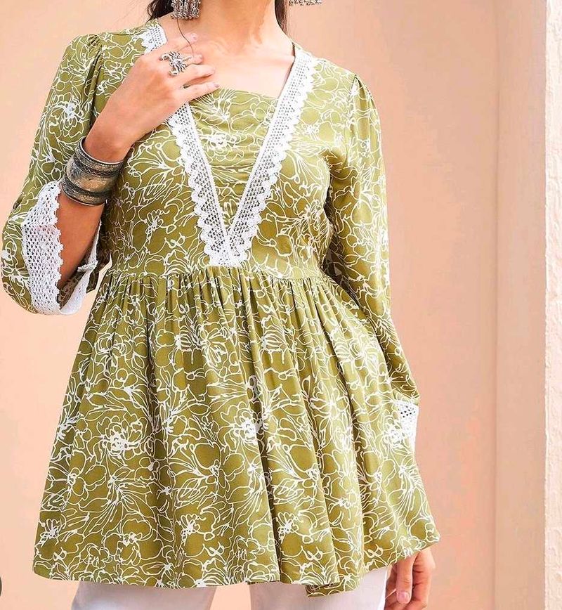 Olive Green Floral Print Dress