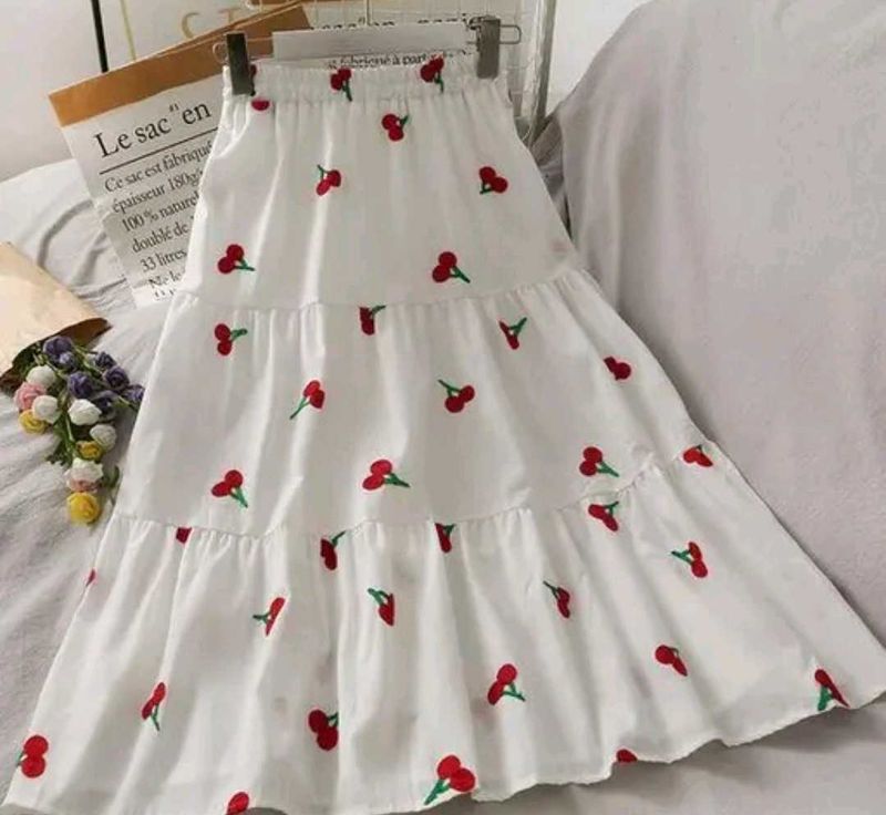Cute Cherry Print Tiered Midi Skirt