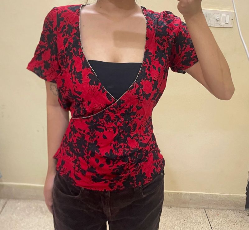 Chic Red + black Fitted Tops(Combo)
