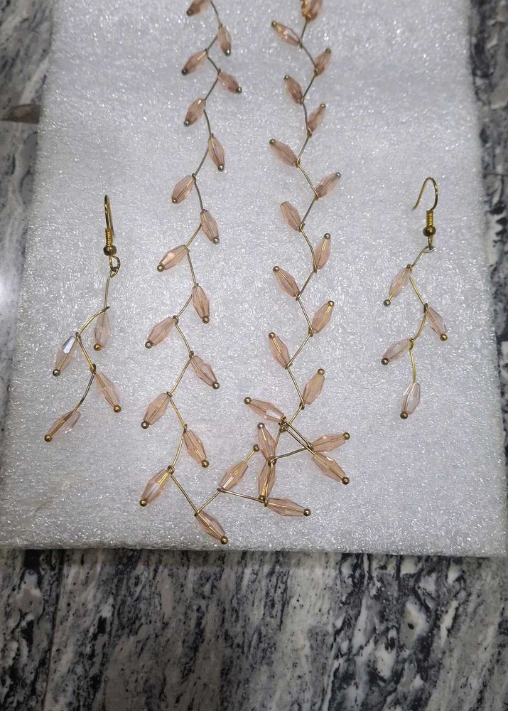 Delicate Beaded Leaf Design Jewelry Set