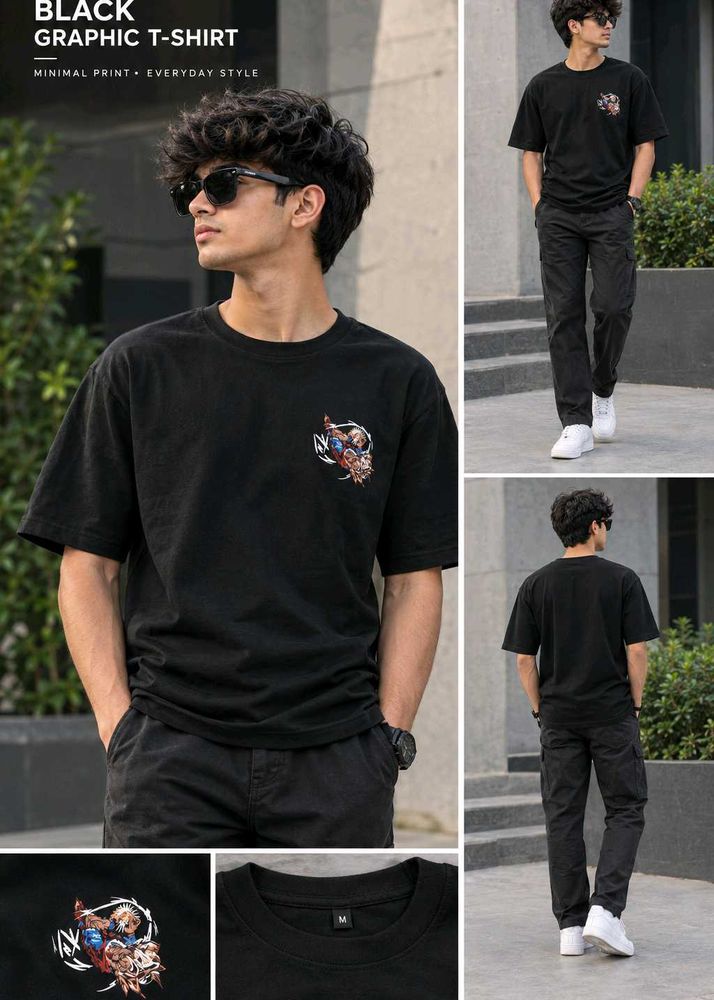 Premium Black T-Shirt for Men | Minimal Chest Grap