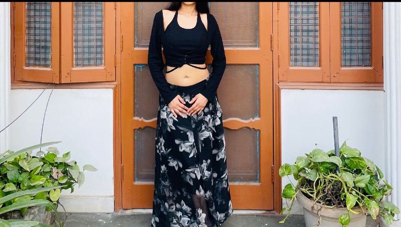 Floral palazzo &amp; Black Top Set