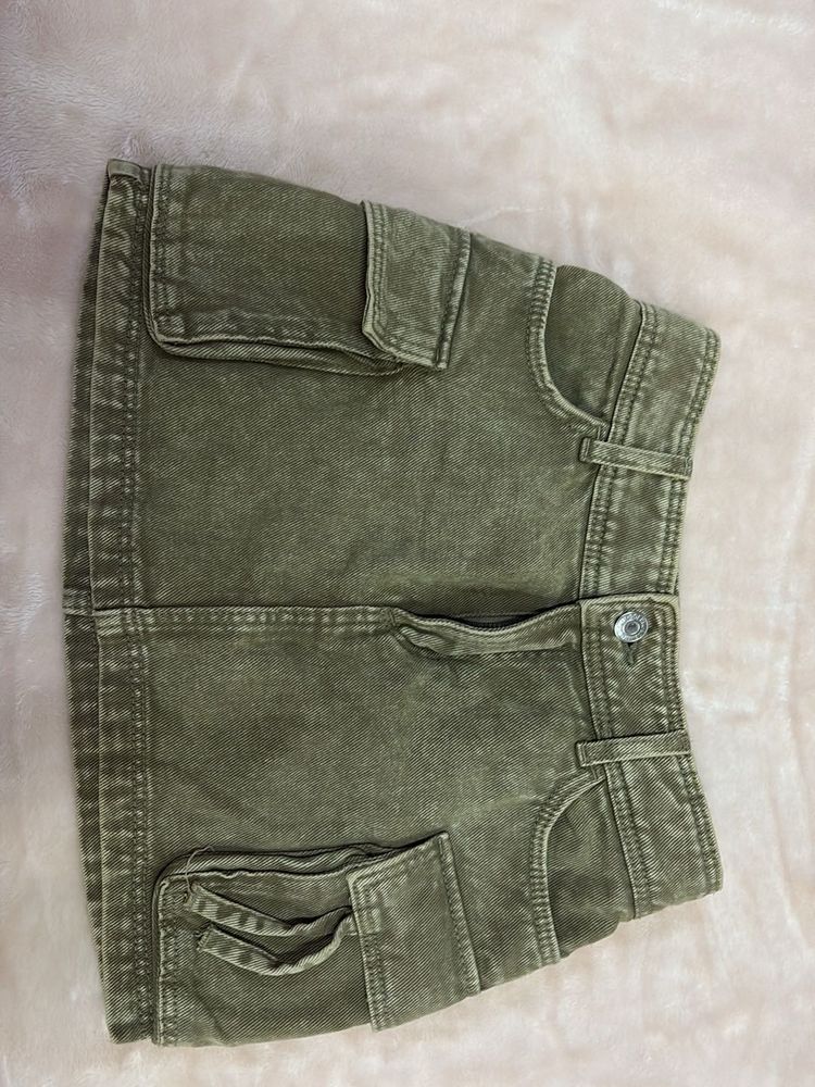 Olive Green Cargo Mini Skirt 23 Inch waist