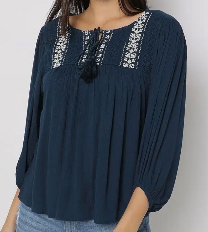 Teal / navy blue color Boho Tunic Top with Tassel