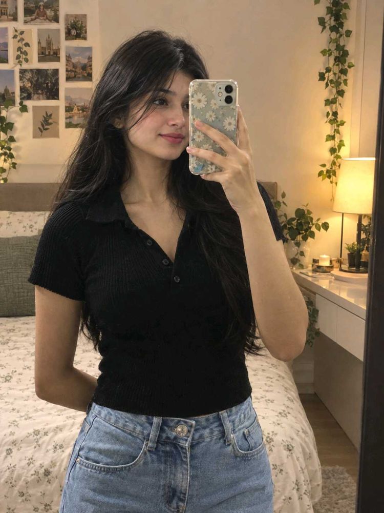 Ribbed Knit Polo Top