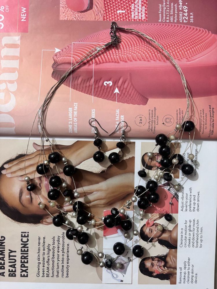 Black Bead Necklace &amp; Earring Set