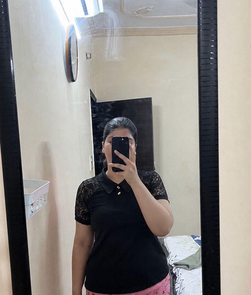 Stylish Black Lace Sleeve Polo Top